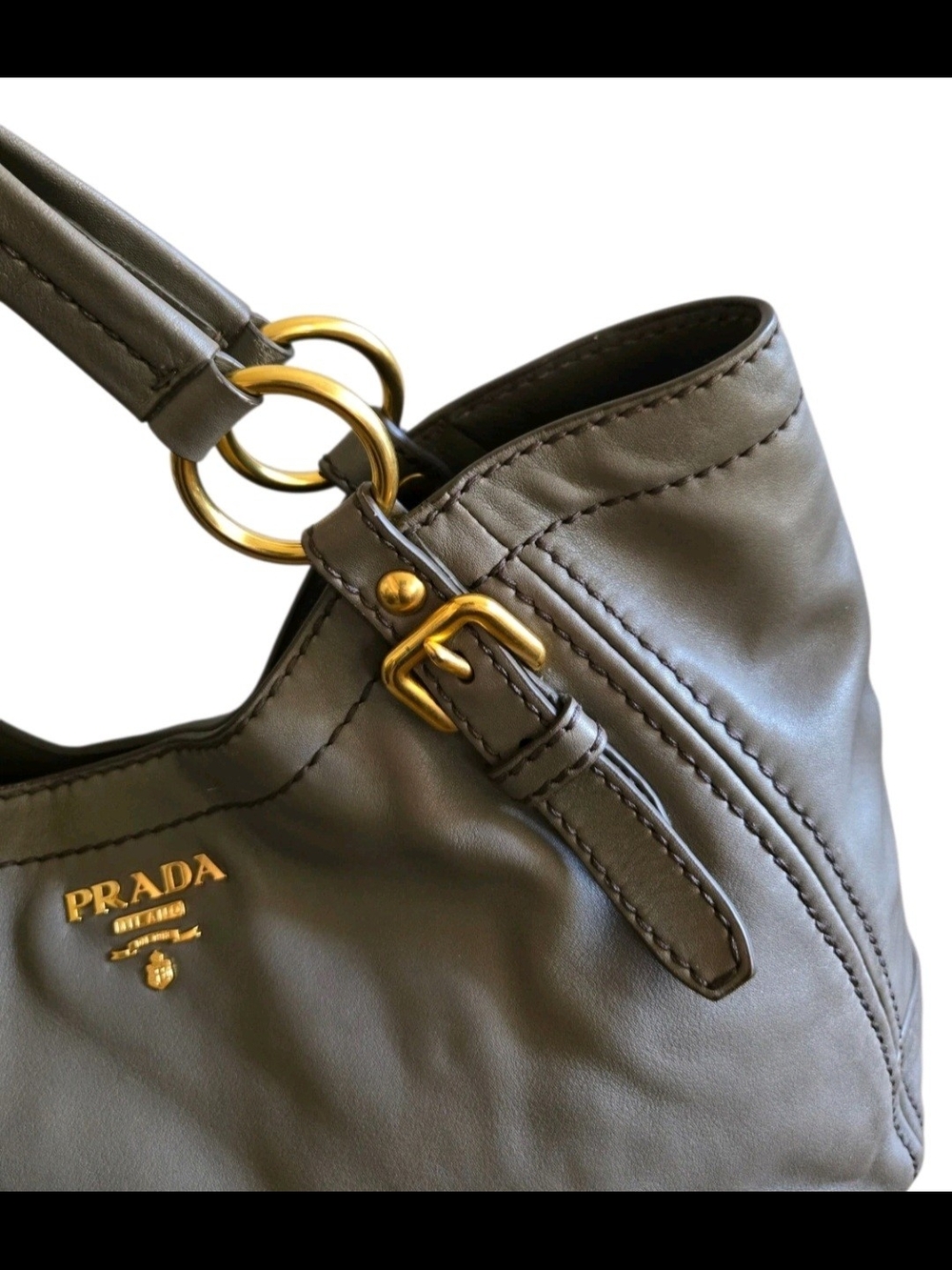 Prada Dark Brown Leather Shoulder Bag with Gold Hardware - Picture 5 of 9